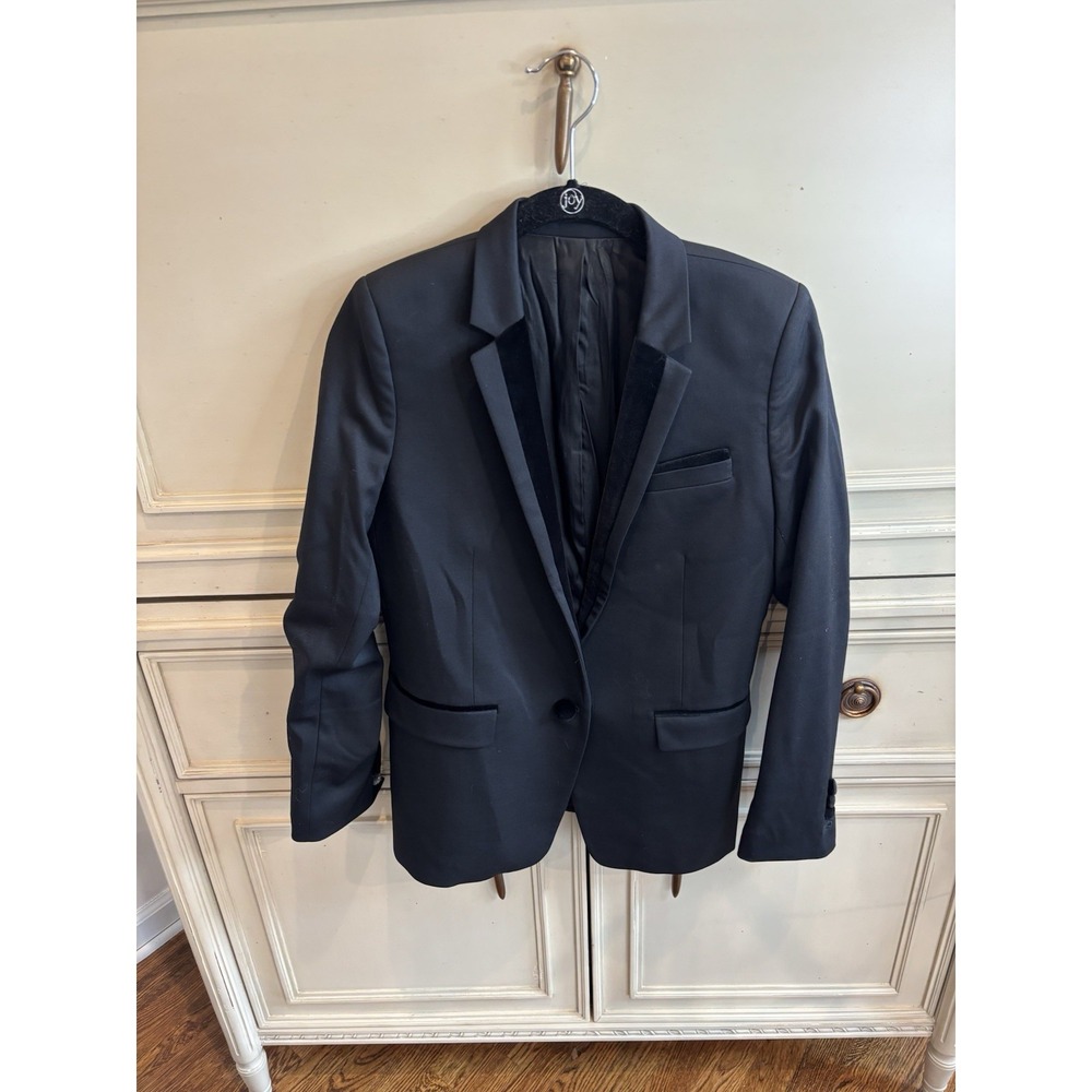 The Kooples Women Black Wool Blazer Velvet Lapel Tailored Size 34/XS Career